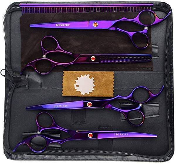 LILYS PET Professional PET Dog Grooming Coated Titanium Scissors Suit Cutting&Curved&Thinning Shears